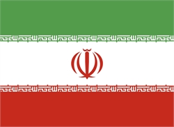 [ai] The national flag of Iran, featuring three horizontal stripes in green, white, and red. The middle white stripe contains a red emblem of a stylized lion and sun, bordered by decorative text patterns in green and red.